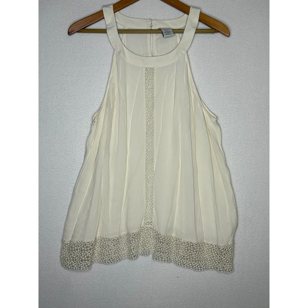 Monroe & Main Beige Crochet Lace Trim Halter Tank Top Womens Size XL
